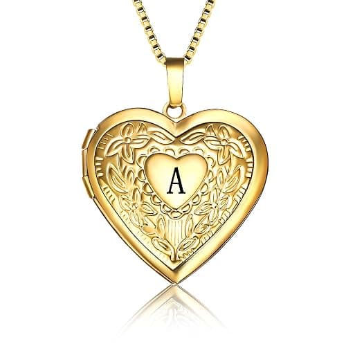 GOKING Love Heart Locket Necklace That Holds Pictures, Initial Alphabet A-Z Photo Lockets - Image 1