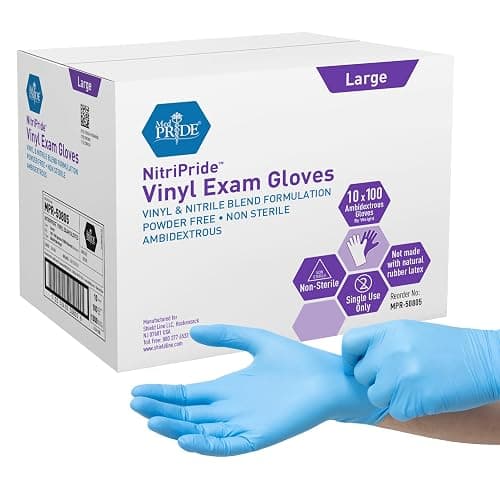 MED PRIDE Disposable Powder Free Non Latex Single Use Medical Exam Gloves, Nitrile Vinyl Blend for Cleaning and Food Handling - Image 1