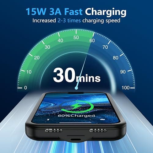 GIN FOXI Battery Case for iPhone 15 Pro Max/15 Plus, 15W Fast Charging Battery Charger Case Rechargeable Real 8000mAh Ultra-Slim Anti-Fall Protection Extended Charger for iPhone 15ProMax&15Plus(6.7") - for iPhone 15 pro max/plus - Black thumbnail 4