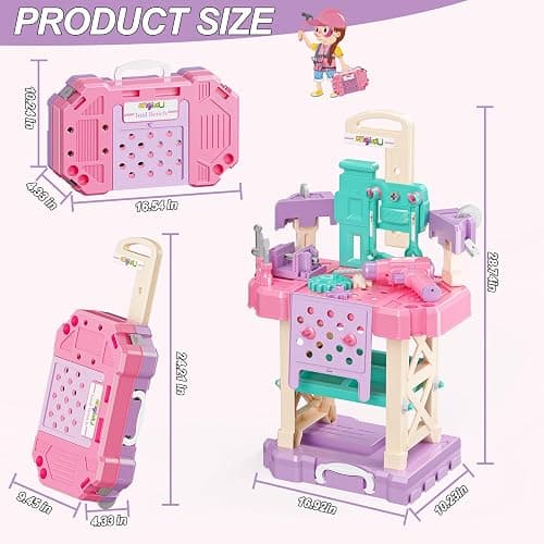 Magic4U Kids Tool Bench Set, 89PCS Toddler Tool Workbench with Electirc Drill 12 Tools Equipement,Safety Vest & Hat,Pretend Play Kids Construction Toys Gift for Girls Boys Age 3,4,5,6,7,8 thumbnail 3