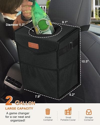 Pritent Car Trash Can with Lid, Cute Leakproof Car Trash Garbage Bag Hanging Vehicle Trash Bin Small Portable Automotive Garbage Cans Organizer for Back/Front Seat/Console(Trapezoid,Black) thumbnail 2