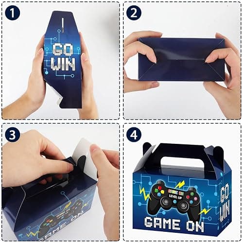 Tevxj 12 Pcs Video Game Bags Gamer Party Favors Treat Gift Boxes Gamer Candy Bags Gaming Party Favors Goody Boxes for Kids Boys Video Game Birthday Decorations Supplies 6 x 3 x 3.5 Inches（Blue） thumbnail 6