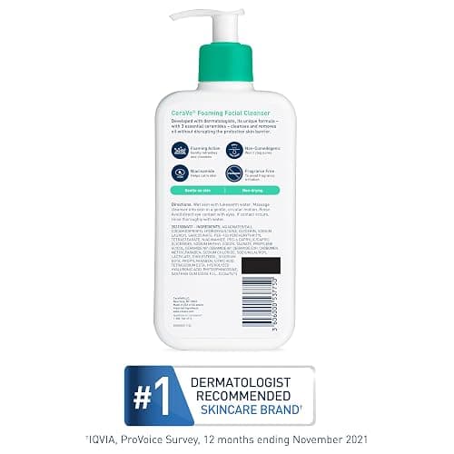 CeraVe Foaming Facial Cleanser, Daily Face Wash for Oily Skin, Hyaluronic Acid + Ceramides + Niacinamide, Fragrance Free & Paraben Free, Non-Drying Oil Control Face Wash, 8 Fluid Ounces thumbnail 7