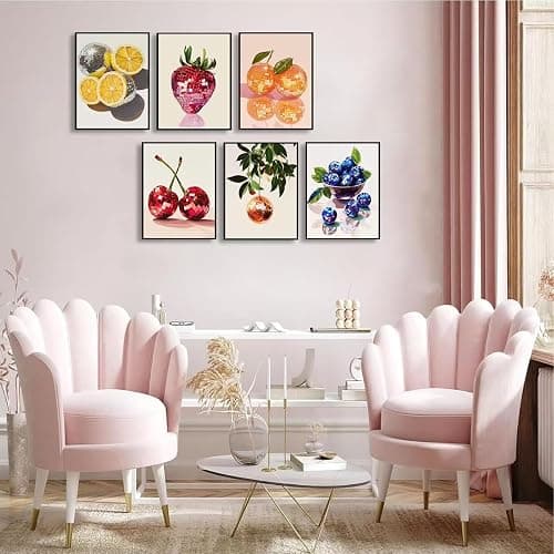 6Pcs Disco Fruit Wall Art funky fruit wall decor pictures Kitchen Poster Preppy Trendy Prints Strawberry lemon cherry Painting Artwork for Living Room Bathroom Girls Room Decoration 8x10in - Poster - 10L"x8W" thumbnail 3