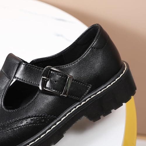 XMM Mary Jane Shoes Women Oxford Shoes Leather Round Toe Flats Non-Slip Ankle Buckle Strap Comfort Casual Dressy Cosplay Party School Work Shoes thumbnail 5
