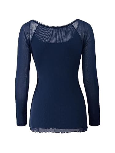 Y2K Mesh Top Women Long Sleeve Shirts Scoop Neck Ruffle Hem Babydoll Blouse thumbnail 7