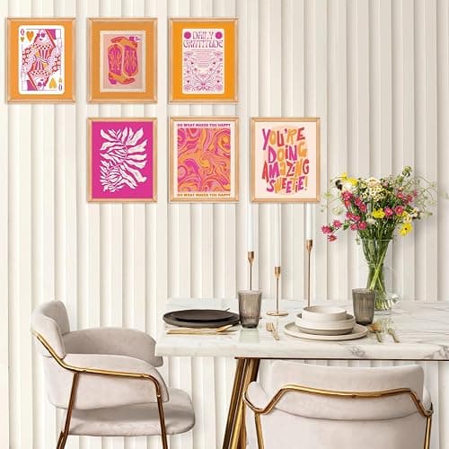 6 PCs Pink and Orange Wall Art Prints Preppy Wall Decor Preppy Stuff Funky Trendy Poster Modern Girly Painting for College Drom Apartment Living Room Girls Bedroom Home Decorations thumbnail 6