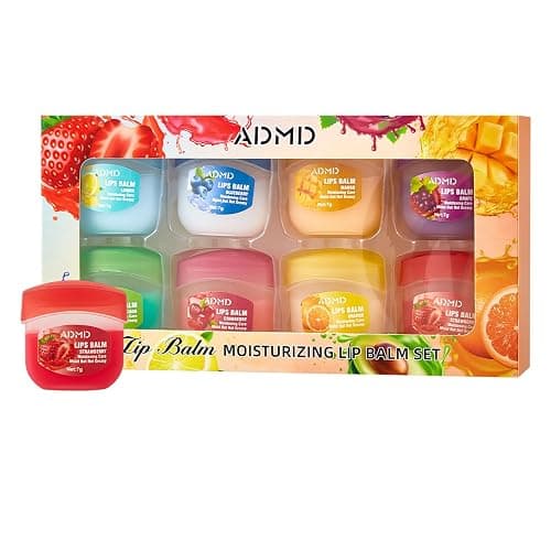 8-Pack Fruit Flavor Lip Balm Set, Mini Lip Mask for Daily Moisture & Overnight Care Helps Soothe Dry Lips - Image 1