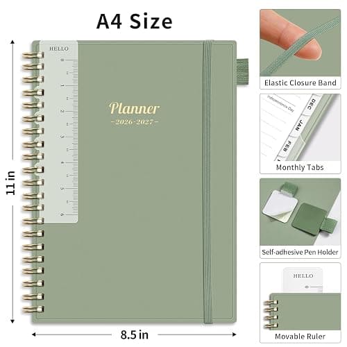 AHGXG Academic Planner 2026-2027, July 2026 - June 2027, Weekly and Monthly, 8.5" x 11", Calendar, Agenda for Women, Teacher, Student, School, 12-Month Tabs (Light Green) thumbnail 3