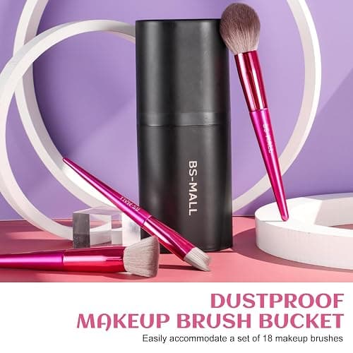 BS-MALL Makeup Brush Set 18 Pcs Premium Synthetic Foundation Powder Concealers Eye shadows Blush Makeup Brushes with black case thumbnail 3