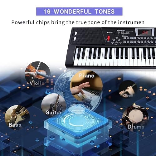 61 key piano keyboard - Electric Keyboard Piano with Microphone, Music Stand, Built-In Speakers - Portable Digital Piano for Beginners, Ideal Gift & Learning thumbnail 5