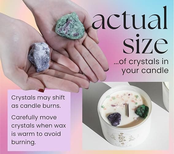 Taurus, Virgo, Capricorn Gifts for Women, Wood Wick Crystal Soy Candle | Ruby in Fuchsite & Lepidolite Crystals, Pear-Freesia Aromatherapy Scent for Spiritual, Astrology Gifts thumbnail 6