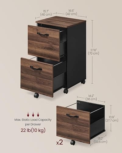 VASAGLE 2-Drawer File Cabinet, Small Rolling Filing Cabinet for Home Office, Printer Stand, for A4, Letter-Size Documents, 15.7 x 16.5 x 27.6 Inches, Natural Walnut and Ink Black UOFC040K01 thumbnail 2