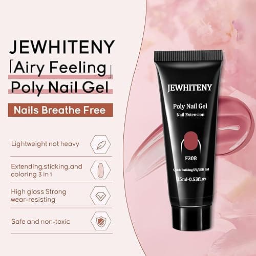JEWHITENY 14 Colors Poly Extension Gel Nail Kit With U V Lamp Nude Pink White Brown All In One Poly Gel Starter Kit With Base Top Coat Manicure Salon Frence Nail Art DIY thumbnail 5