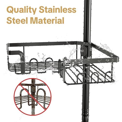 THKVESN Corner Shower Caddy Tension Pole Adjustable 29–124 Inch, 4 Tier Rustproof Shower Organizer Shelf Rack, Quick Installation Bathroom Storage Shower Caddy Corner Pole, Black thumbnail 6