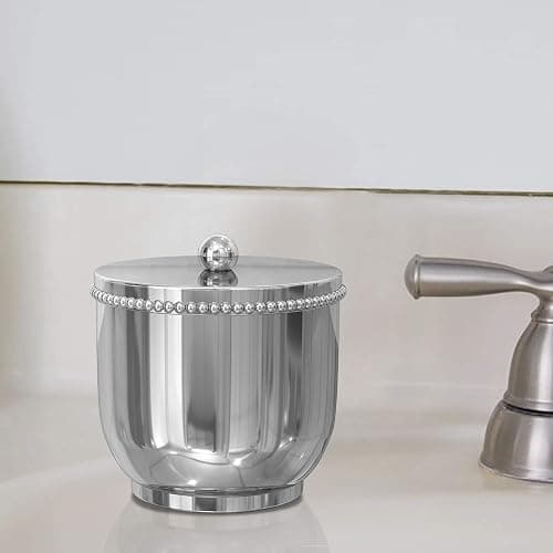 nu steel 18/8 Stainless Steel Chic Collection Beaded Q-tip Dispenser for Bathroom, Vanity Storage Organiser, Canister Jar Swabs, Cotton Balls, Shiny Finish, Clear (CHC1H) thumbnail 4