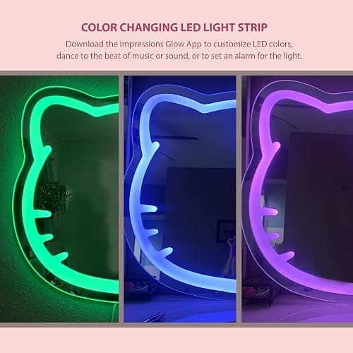Impressions Vanity Hello Kitty Wall Mirror with Wi-Fi, Smart Touch Sensitive Makeup Vanity Mirror with App Controller and Color Changing Dimming LED Strip Light, Frameless Design thumbnail 7