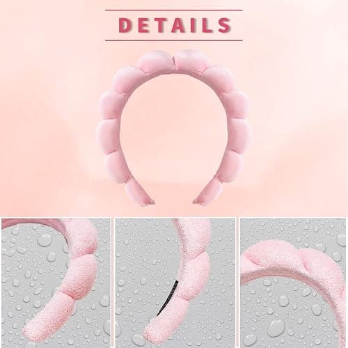 Ycfish Puffy Makeup Headband Spa Headbands for Women Sponge & Terry Towel Cloth Fabric Cute Skincare Headband for Face Washing, Makeup Removal, Shower, Facial Mask (Pink) thumbnail 4