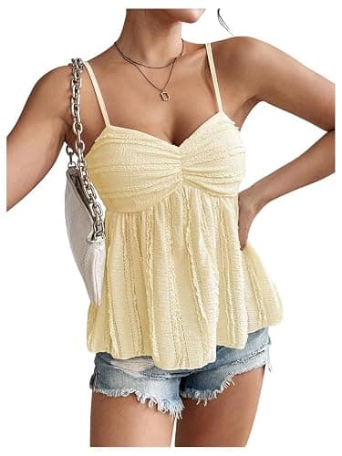 SOLY HUX Women's Peplum Crop Tops Y2K Cute Babydoll Tops Lace Ruched Dressy Casual Spaghetti Strap Going Out Camisole - Image 1