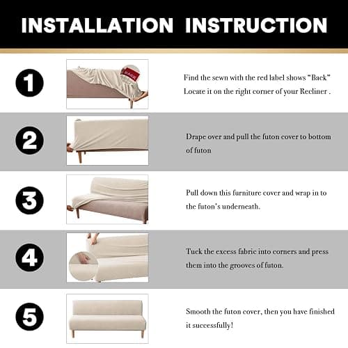PrinceDeco Stretch Armless Futon Cover Futon Slipcover Full Queen Size Couch Cover Futon Sofa Bed Cover Furniture Protector with Elastic Bottom, Machine Washable, Biscotti Beige thumbnail 7