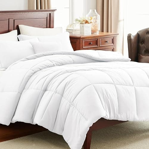 CozyLux Queen Size Comforter Sets White - 3 Pieces Box Stitched Queen Bed Set for All Seasons, Soft Lightweight Bedding Sets with 1 Down Alternative Comforter and 2 Pillow Shams thumbnail 9