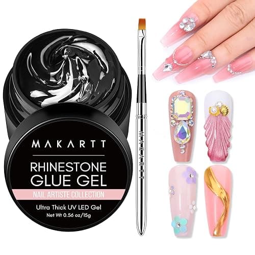 Makartt Nail Rhinestone Glue Gel with Brush Pen Set, 15ml Clear Nail Gem Glue Wipe-Off Super Strong Adhesive Nail Art Glue Gel for Nail Decorations 3D Stones Charms Flowers, Nail Lamp Needed - Image 1