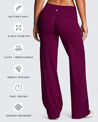 Aoxjox Women's Workout Fold Over Waist Straight Leg Bottoms Lumastretch™ Gym Yoga Pants 31"/33"/35" thumbnail 5