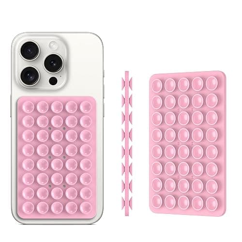 CMZZ Double Sided Silicone Suction Phone Holder Mount, Silicon Accessory for iPhone and Android, Hands-Free Mirror Shower Phone Holder, TikTok Videos and Selfies (Light Pink+Transparent) thumbnail 2
