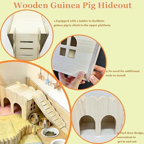 Guinea Pig Hideout Hamster Wood House Maze Platform Detachable Accessories with Ladder for Rat Hamster Squirrel Gerbil Sugar Glider thumbnail 4