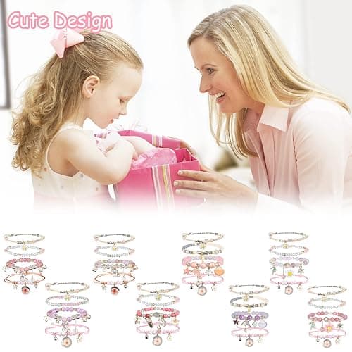 4 Pcs Beaded Cute Bracelets for Teen Girls Women, Dainty Cute Cartoon Crystal Beads Pearl Stretch Charm Handmade Adjustable Anklets Bracelet Set Birthday Gift for Friends thumbnail 5