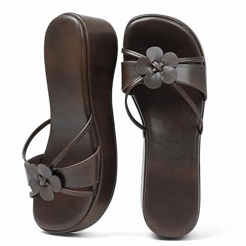 Accloris Platform Sandals Women Chunky Floral Wedge Sandals Comfortable Strap Square Toe Slip On Lightweight&Soft Wedges Chic Cute Summer Beach-Ready Shoes - Image 1