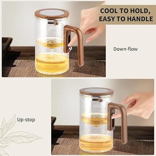 CKductpro Tea Pot, Water Separation Glass Teapot with Wooden Handle, Witchcraft Magical Teapot, Glass Tea pot with Infuser Strainer, Magic Tea Pot (20.29oz) thumbnail 4