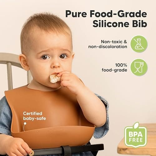 KeaBabies 2-Pack Silicone Bibs for Babies, Toddlers Girl, Boy – Sturdy Food-Grade Baby Bibs for Eating, Large Food Catcher, Clean & Put On Easily, Waterproof Toddler Feeding Essentials (Terracotta) thumbnail 2