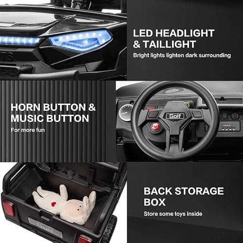 24V 2 Seater Kids Ride on Car, 4WD Golf Cart with Parent Remote Control, 4x4 Motors Ride on Truck with Roof, Toddler Electric Vehicle with Storage Box, Foot Pedal, Music Player, Lights, Horn, Black thumbnail 8