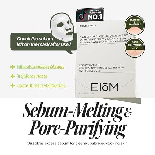 EIOM Trouble Patch Mask – Full Face Hydrocolloid Mask for Acne-Prone Skin | Hydrocolloid Face Mask Whole Face, Face Masks for Acne, Pimple Patch Face Mask, Absorbs Oil & Buildup (20ml x 4) thumbnail 4