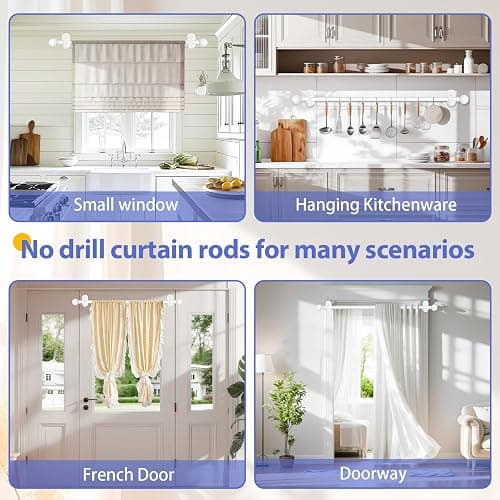 TKZTKZ Curtain Rods No Drilling for Windows 32 to 45 Inch:No Drill Small White Curtain Rod with Adhesive Brackets for Bedroom,5/8" Apartment Renter Friendly Adjustable Drapery Rods Easy Install thumbnail 2