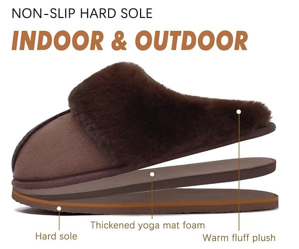KuaiLu Womens Fluff Dual Memory Foam Slippers Ladies Cozy Arch Support Warm Scuff Slippers Slip on Comfy Winter House Shoes with Non-Slip Indoor Outdoor Hard Sole thumbnail 5
