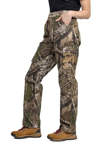 Realtree Women’s Camo Hunting Cargo Pants - Lightweight Cotton 6 Pockets Mid-Rise Slim Fit - Image 1