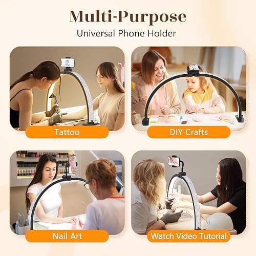 Yokilly Half Moon Light for Nail Desk: 29" Foldable Nail Light for Desk | Arch Nail Tech Light with Phone Holder for Beginner - 3 Color Modes & 10 Brightness for Manicure Salon-Black thumbnail 6