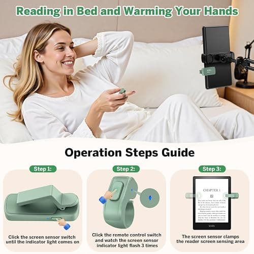 Page Turner Ring for Kindle,Remote Control for iPhone iPad Android Tablets E-Readers,Clicker Page Turner for Kindle Accessories for Camera Video Record&Shutter Selfie (Green) thumbnail 3