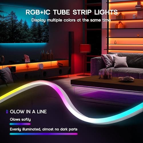 VOEWT LED Neon Lights,IC+RGB 9.8FT Rope Lights Control with App/Remote,Multiple Modes,DIY Design,Outdoor IP65 Waterproof,24V Flexible LED Strip Lights for Bedroom,Gaming,Party Decoration thumbnail 2