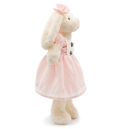 oits cute Small Soft Stuffed Animal Bunny Rabbit Plush Toy for Baby Girls 15inch (White Rabbit Wearing Pink Retro Dress) thumbnail 4