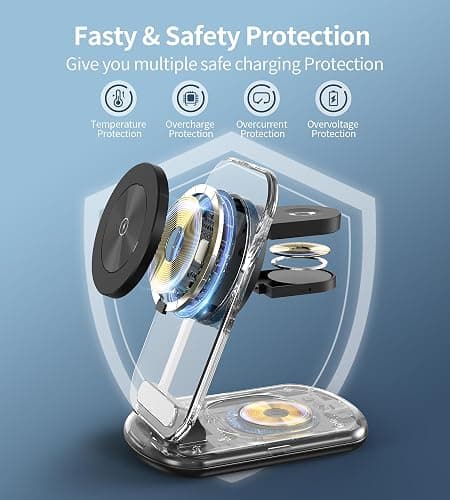 3 in 1 Magnetic Wireless Charging Station for Apple Devices, Fast Foldable Travel Mag-Safe Charger Stand with Night Light for iPhone 17 16 15 14 13 12 Series, Apple Watch/AirPods Pro thumbnail 8