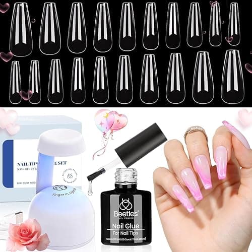 Beetles Gel Nail Kit Easy Nail Extension Set with 500Pcs Nail Tips Coffin Shape 5 In 1 Nail Glue Base Gel and Innovative Led Lamp Easy Diy Nails Art Home Gelly Tips thumbnail 8