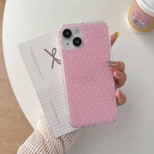 QLTYPRI for iPhone 15 Case, Cute Polka Dot Pattern Aesthetic Phone Case, Raised Camera Protection Durable TPU Slim Shockproof Protective Phone Cover for Girls Women - Pink thumbnail 7