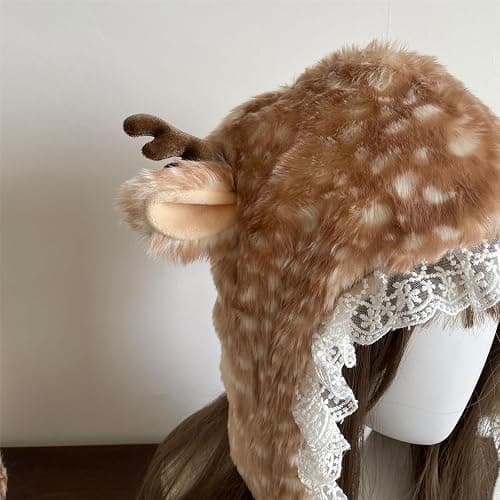MOAIYU Cartoon Head Wrap Furry Deer Soft Thicken Leg Warmer for Women Outdoor Wear Lace Brim Holiday Party Photo Props thumbnail 8