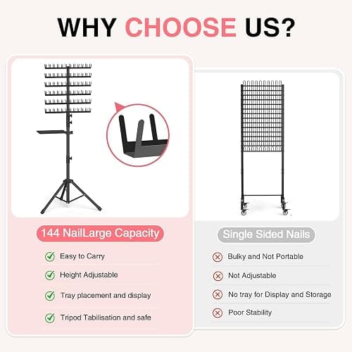 Hemndic Braiding Hair Rack with Tray, 2-sided 144 Pegs, Heavy Duty Braiding Rack Stand for Hair, Height Adjustable Standing Hair Extension Holder with Storage Bag & Braiding Accessories thumbnail 7