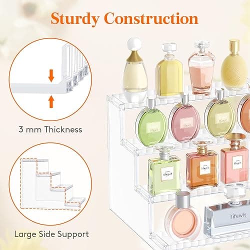 Lifewit 4 Tier Clear Display Riser Stand with Decorative Secure Fences, Tool-free Assembly, Plastic 12 Inch Perfume Organizer, Display for Figures, Cupcake, Dessert, 2-pack thumbnail 7