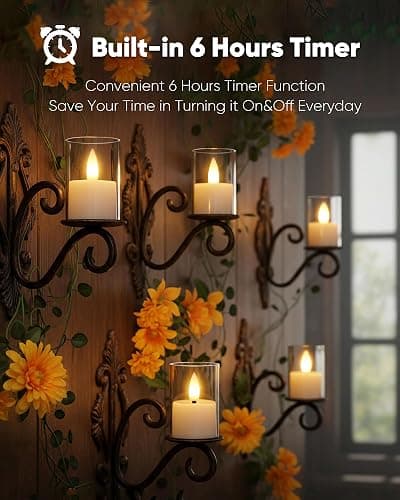 Homemory Acrylic Flameless Led Votive Tealight Candle with 6H Timer, 12Pack | auto timer, Pre-installed batteries, warm flicker, 1.5" x2.4", shatterproof acrylic, for wedding centerpiece, Christmas decor thumbnail 3