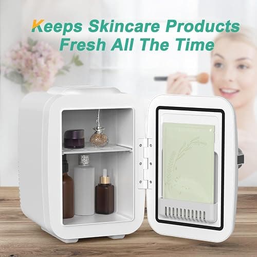CROWNFUL Mini Fridge, 4 Liter/6 Can Portable Cooler and Warmer Personal Refrigerator for Skin Care, Cosmetics, Beverage, Food,Great for Bedroom, Office, Car, Dorm, ETL Listed (White) thumbnail 6